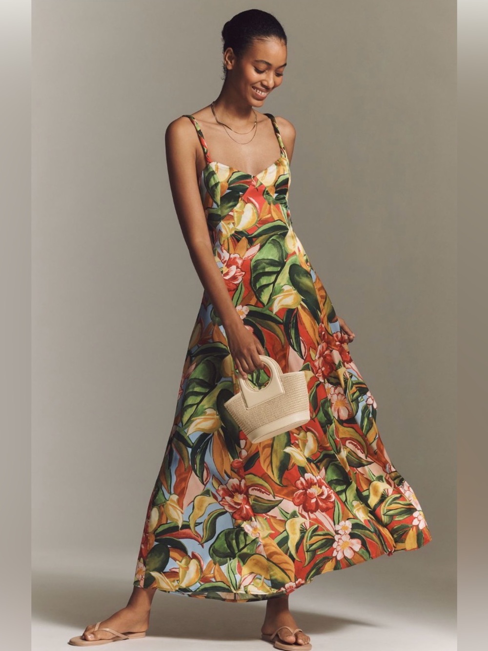 Farm Rio x Anthropologie Satin Sweetheart Maxi Dress. Size XL. MSRP $238